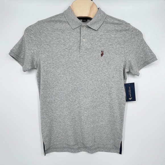 NWT U.S. Polo Assn Interlock Polo Mens Small Light Gray Heather Luxury Feel - Picture 2 of 9